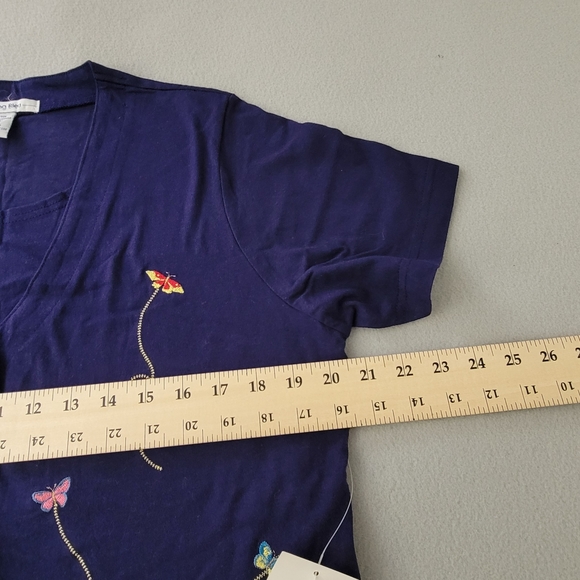 MOVING BLEU: By Designers original Blue  Floral  prints  top/shirt Sz M - Picture 2 of 9